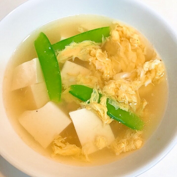 豆腐と絹さやの♪コンソメ卵スープ